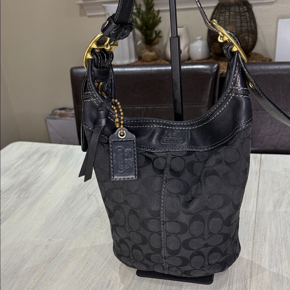 Coach Bleeker Buckle Monogram Canvas Hobo/ Bucket Bag with Gold Hardware
